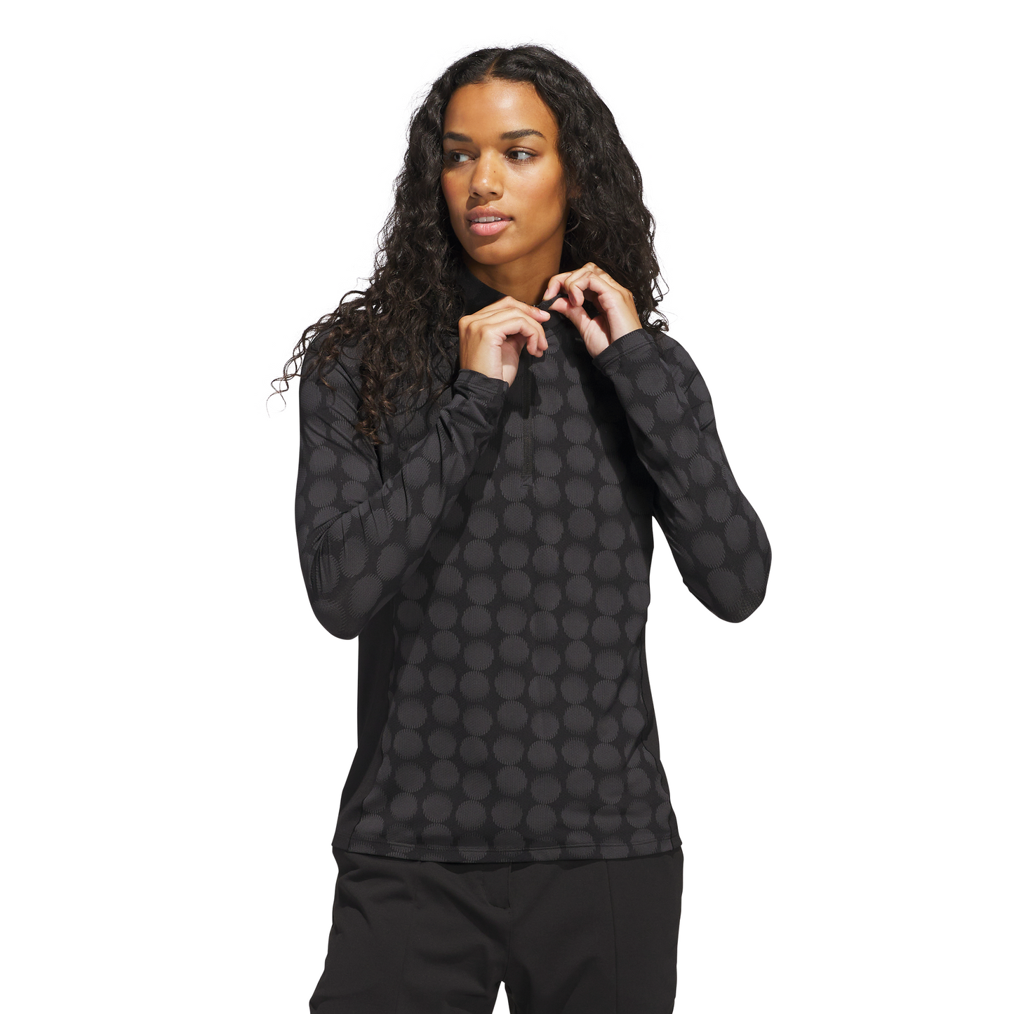 ADIDAS WOMENS ULTIMATE365 PRINTED QUARTER-ZIP MOCK POLO