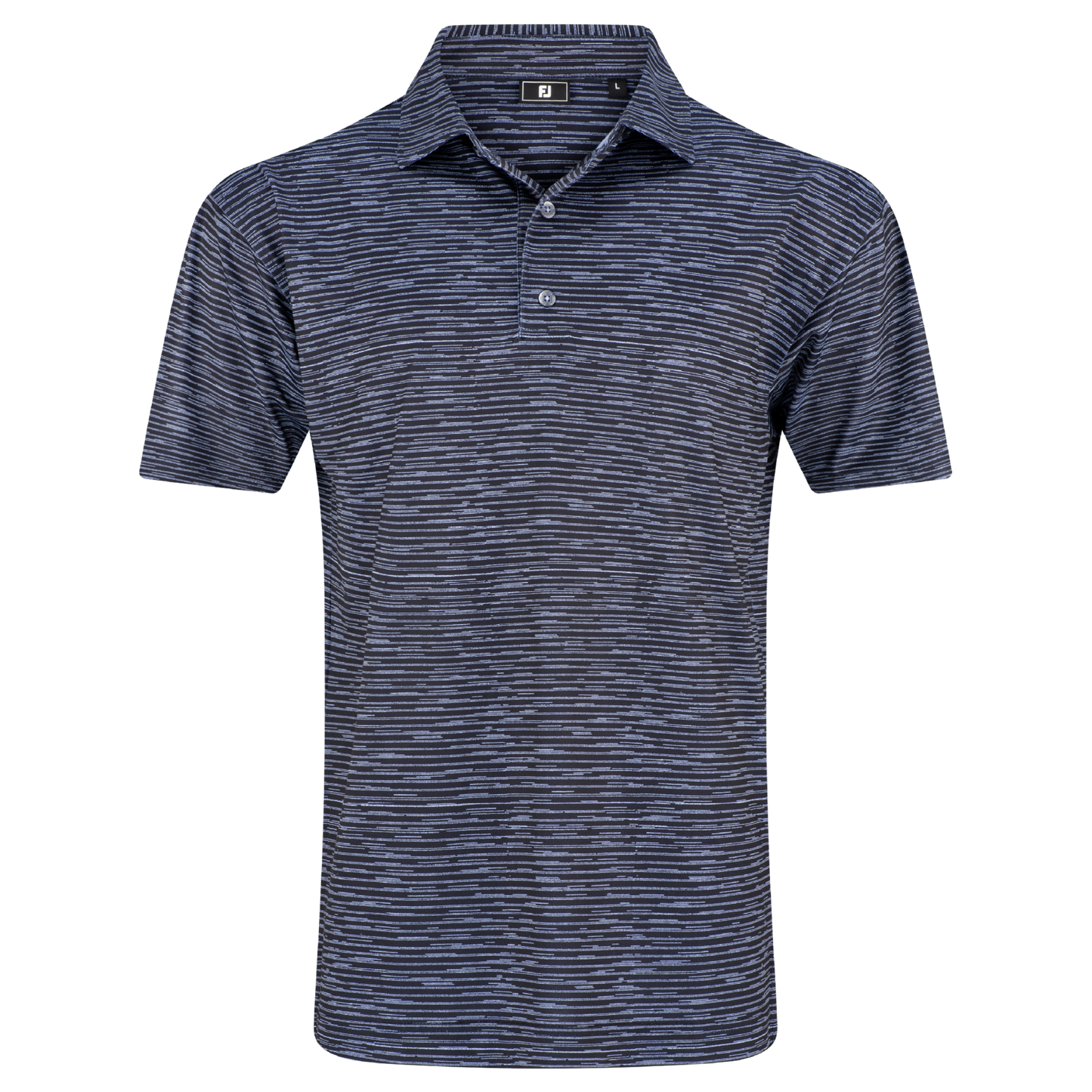 FOOTJOY BROKEN STRIPE PRINT MEN'S POLO - BLACK/PERIWINKLE