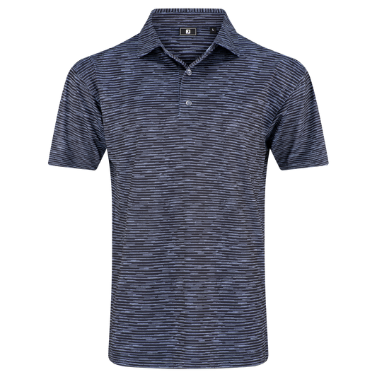 FOOTJOY BROKEN STRIPE PRINT MEN'S POLO - BLACK/PERIWINKLE