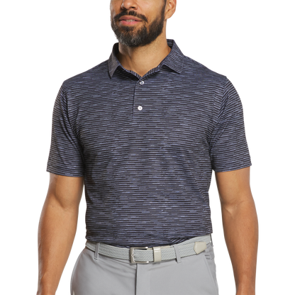 FOOTJOY BROKEN STRIPE PRINT MEN'S POLO - BLACK/PERIWINKLE