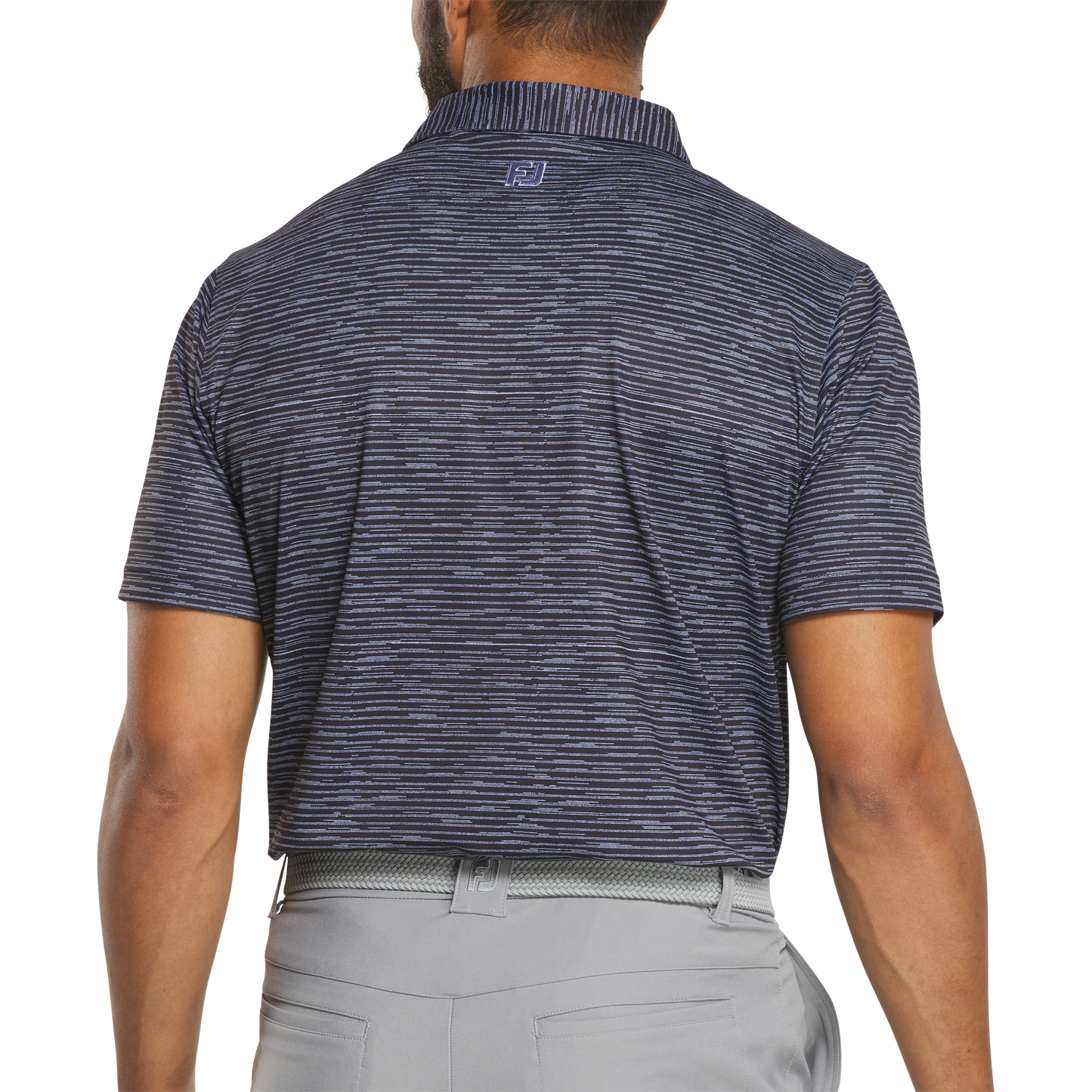 FOOTJOY BROKEN STRIPE PRINT MEN'S POLO - BLACK/PERIWINKLE