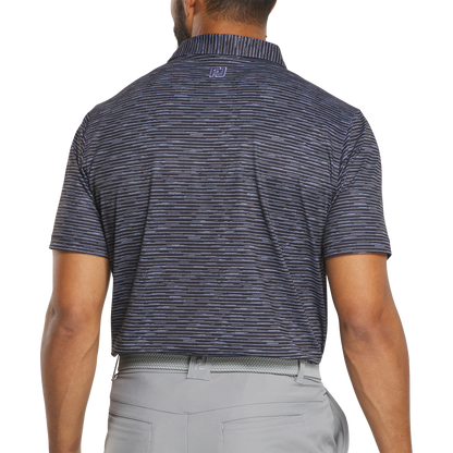 FOOTJOY BROKEN STRIPE PRINT MEN'S POLO - BLACK/PERIWINKLE