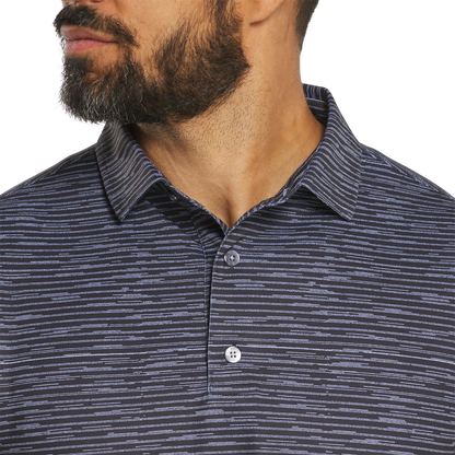 FOOTJOY BROKEN STRIPE PRINT MEN'S POLO - BLACK/PERIWINKLE