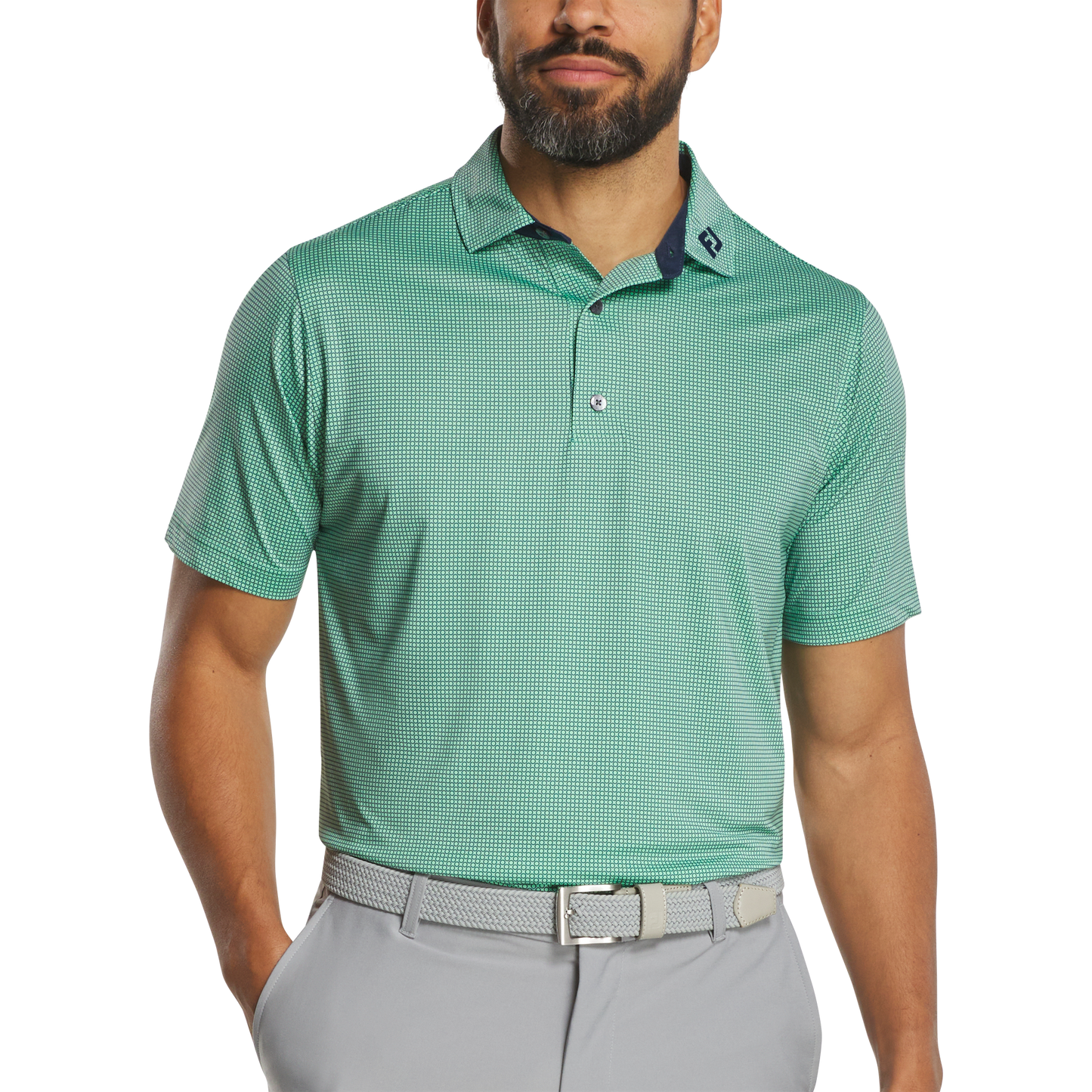 FOOTJOY MENS - CIRCLE FOULARD LISLE POLO - SEA FOAM/NAVY