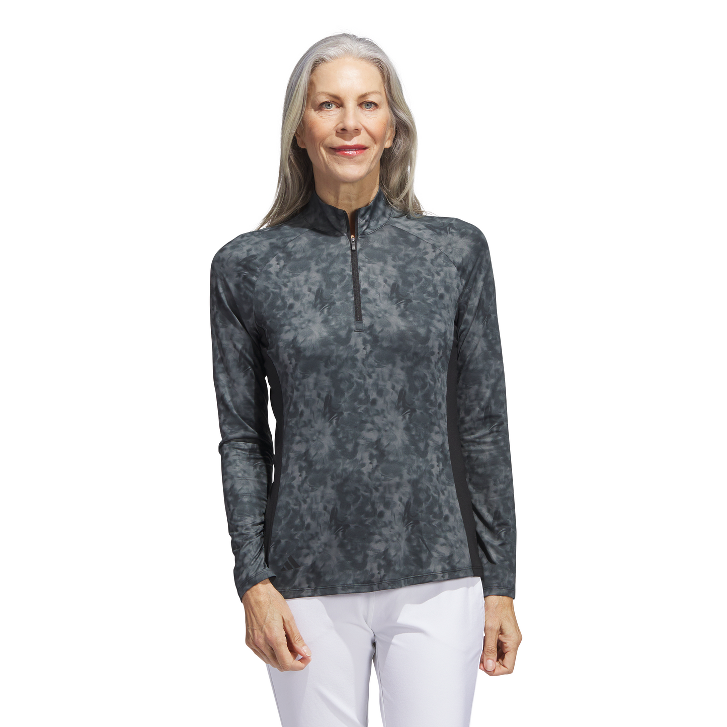 ADIDAS WOMEN'S ESSENTIALS PRINTED LONG SLEEVE MOCK POLO
