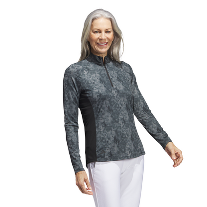 ADIDAS WOMEN'S ESSENTIALS PRINTED LONG SLEEVE MOCK POLO