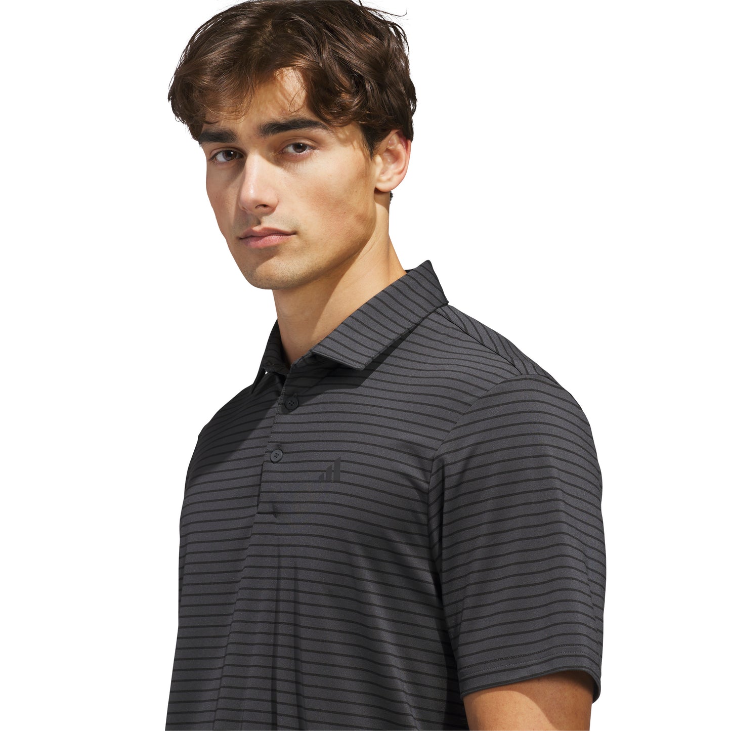 ADIDAS MENS PERFORMANCE TWO CLOUR STRIPE POLO - CARBON BLACK