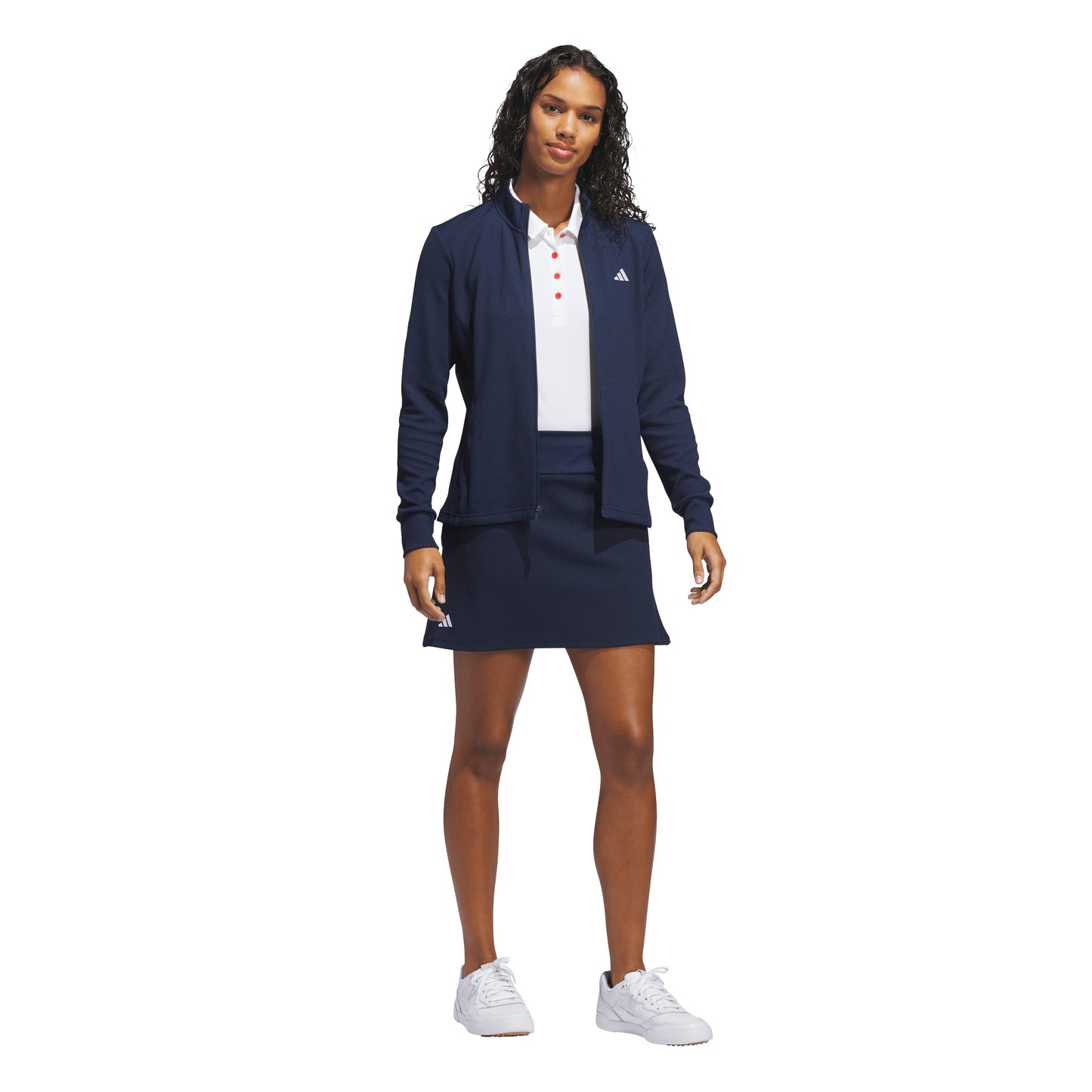 ADIDAS WOMESN PERFORMANCE TEXTURE FULL ZIP JACKET - NAVY