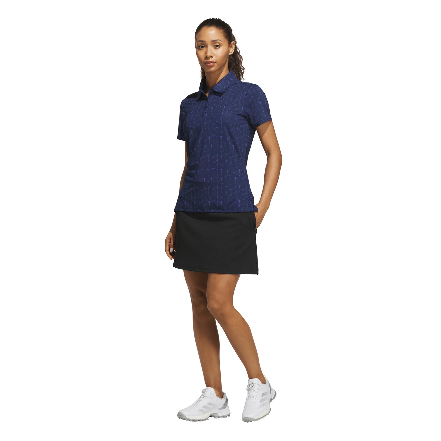ADIDAS WOMENS PERFORMANCE PRINTED POLO SHIRT - NAVY